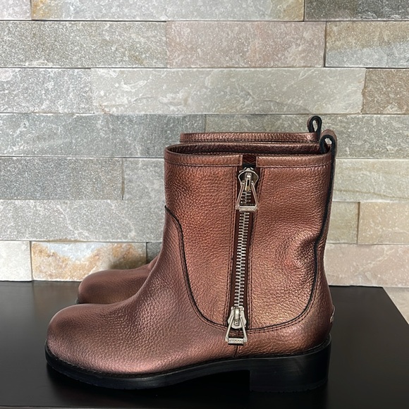 JIMMY CHOO Dondo Rosewood Grainy Calf Leather Biker Boots - Picture 2 of 16
